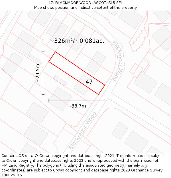 47, BLACKMOOR WOOD, ASCOT, SL5 8EL: Plot and title map