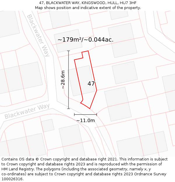 47, BLACKWATER WAY, KINGSWOOD, HULL, HU7 3HF: Plot and title map