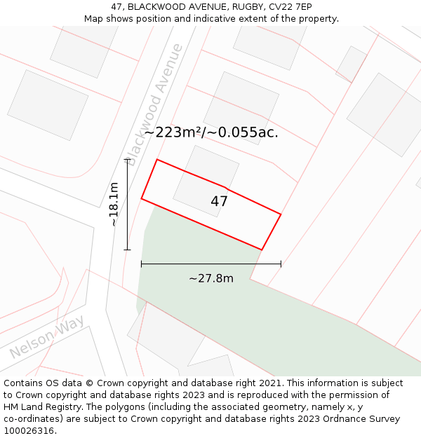 47, BLACKWOOD AVENUE, RUGBY, CV22 7EP: Plot and title map