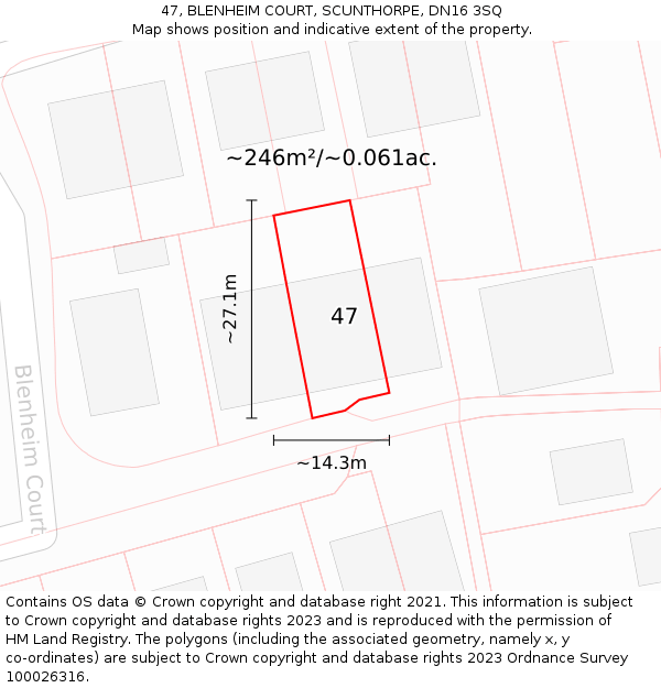 47, BLENHEIM COURT, SCUNTHORPE, DN16 3SQ: Plot and title map