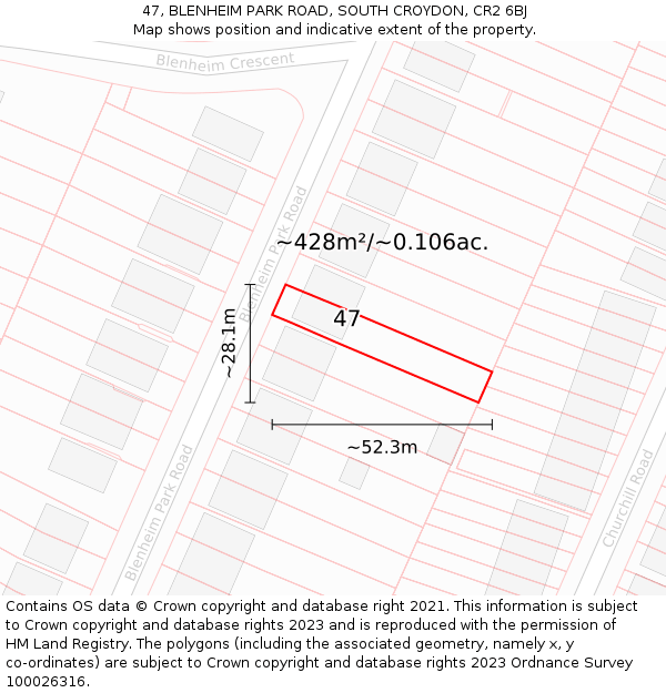 47, BLENHEIM PARK ROAD, SOUTH CROYDON, CR2 6BJ: Plot and title map