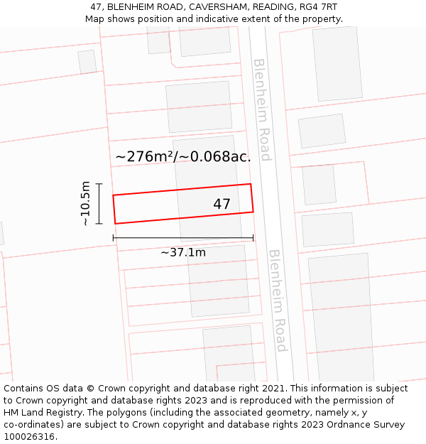 47, BLENHEIM ROAD, CAVERSHAM, READING, RG4 7RT: Plot and title map