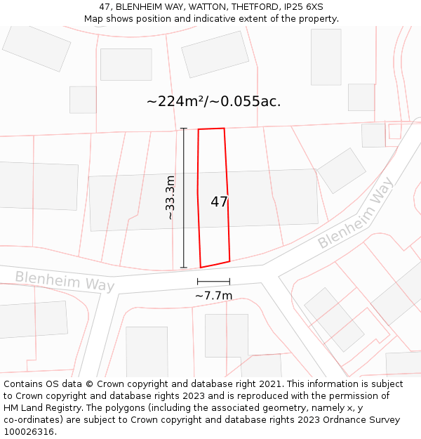 47, BLENHEIM WAY, WATTON, THETFORD, IP25 6XS: Plot and title map