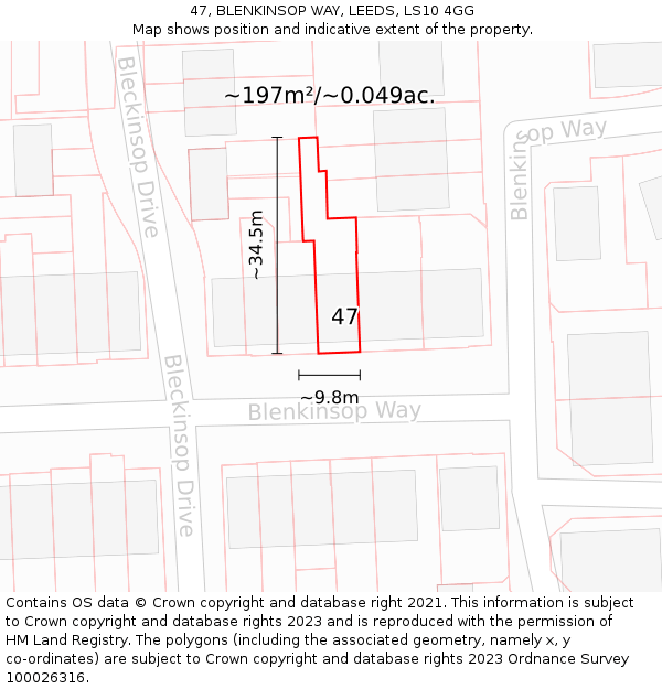 47, BLENKINSOP WAY, LEEDS, LS10 4GG: Plot and title map