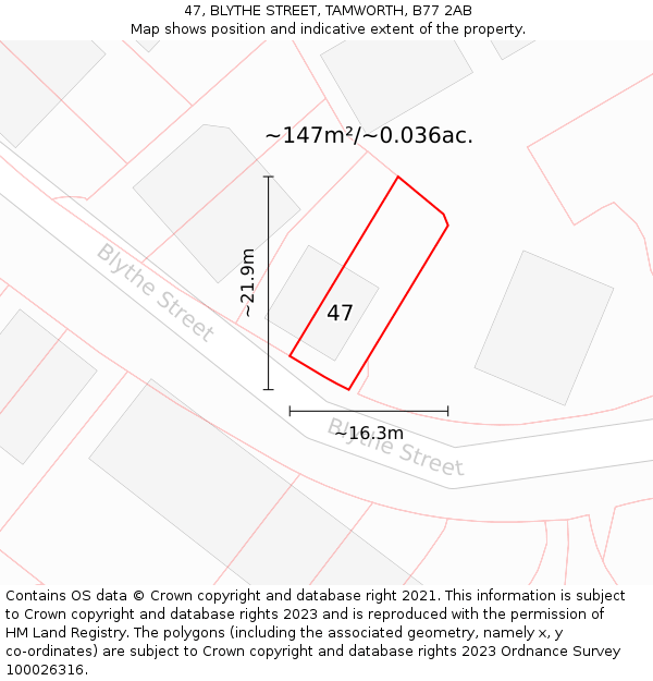 47, BLYTHE STREET, TAMWORTH, B77 2AB: Plot and title map