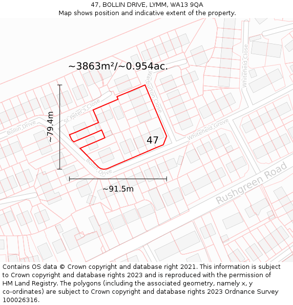 47, BOLLIN DRIVE, LYMM, WA13 9QA: Plot and title map