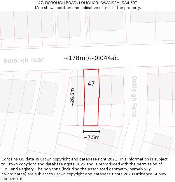 47, BOROUGH ROAD, LOUGHOR, SWANSEA, SA4 6RT: Plot and title map