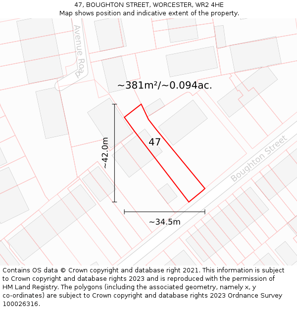 47, BOUGHTON STREET, WORCESTER, WR2 4HE: Plot and title map