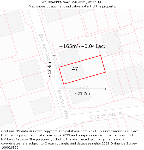 47, BRACKEN WAY, MALVERN, WR14 1JH: Plot and title map