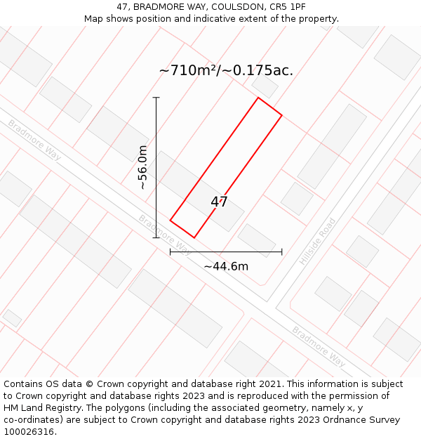 47, BRADMORE WAY, COULSDON, CR5 1PF: Plot and title map