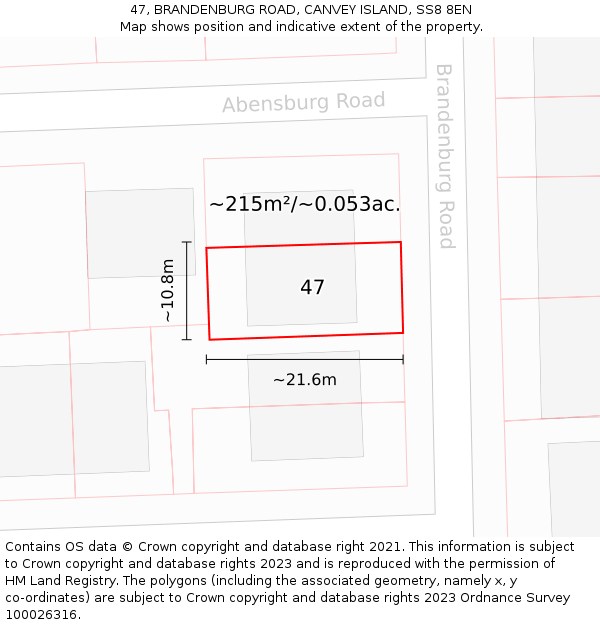 47, BRANDENBURG ROAD, CANVEY ISLAND, SS8 8EN: Plot and title map