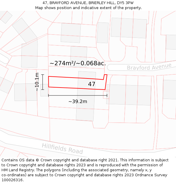 47, BRAYFORD AVENUE, BRIERLEY HILL, DY5 3PW: Plot and title map
