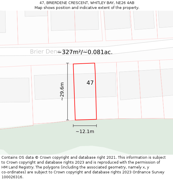 47, BRIERDENE CRESCENT, WHITLEY BAY, NE26 4AB: Plot and title map