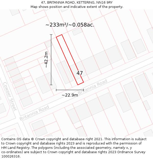 47, BRITANNIA ROAD, KETTERING, NN16 9RY: Plot and title map