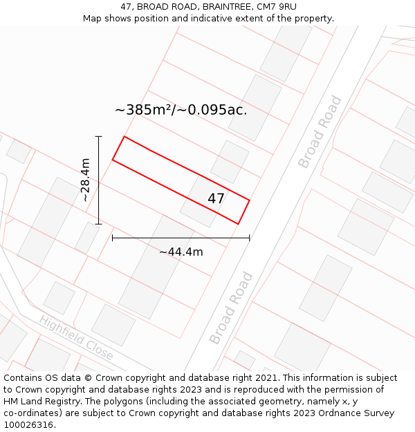 47, BROAD ROAD, BRAINTREE, CM7 9RU: Plot and title map