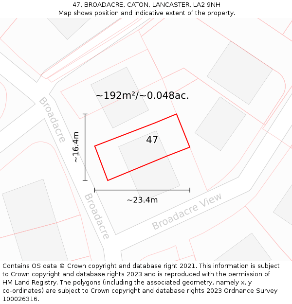 47, BROADACRE, CATON, LANCASTER, LA2 9NH: Plot and title map