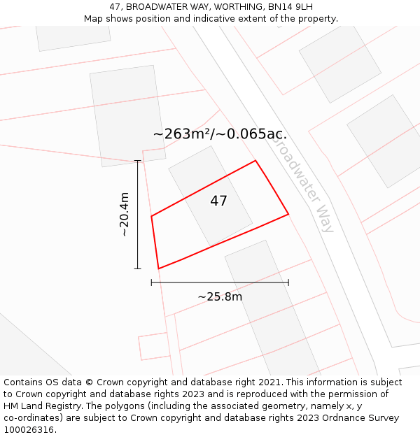 47, BROADWATER WAY, WORTHING, BN14 9LH: Plot and title map