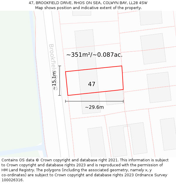 47, BROOKFIELD DRIVE, RHOS ON SEA, COLWYN BAY, LL28 4SW: Plot and title map