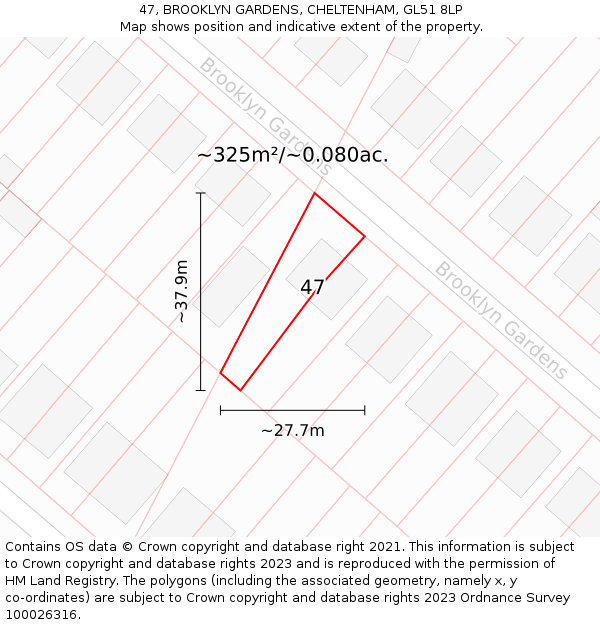 47, BROOKLYN GARDENS, CHELTENHAM, GL51 8LP: Plot and title map