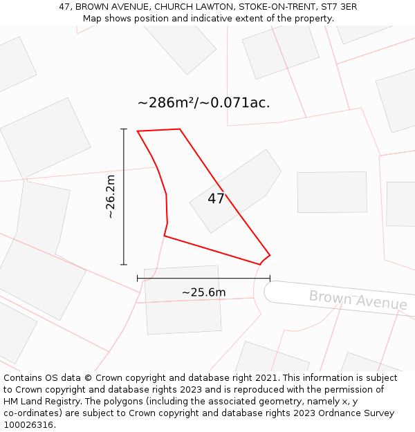 47, BROWN AVENUE, CHURCH LAWTON, STOKE-ON-TRENT, ST7 3ER: Plot and title map