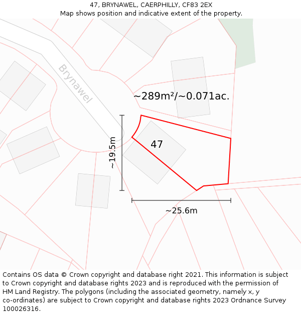 47, BRYNAWEL, CAERPHILLY, CF83 2EX: Plot and title map