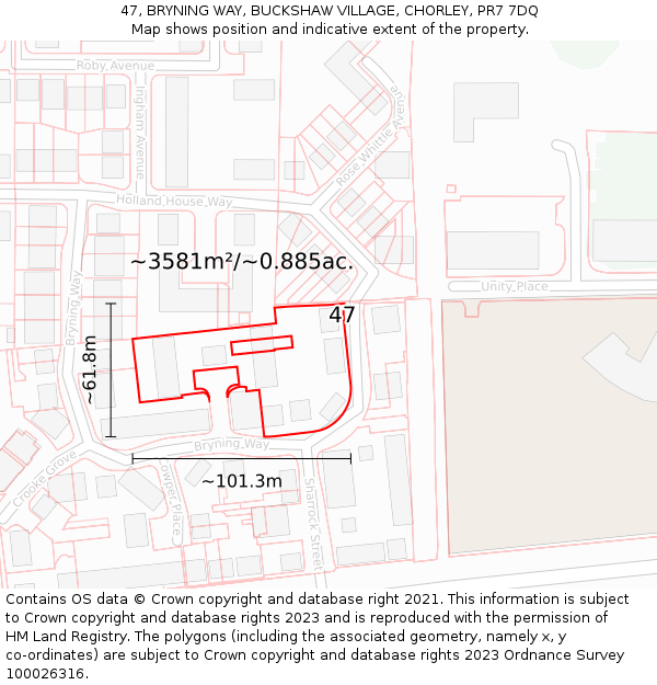 47, BRYNING WAY, BUCKSHAW VILLAGE, CHORLEY, PR7 7DQ: Plot and title map