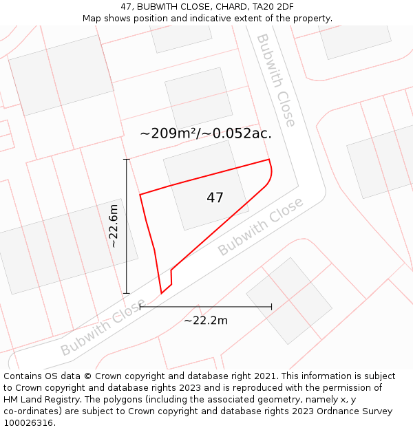 47, BUBWITH CLOSE, CHARD, TA20 2DF: Plot and title map