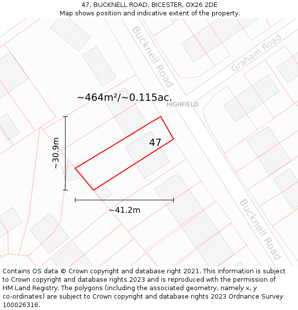 47, BUCKNELL ROAD, BICESTER, OX26 2DE: Plot and title map