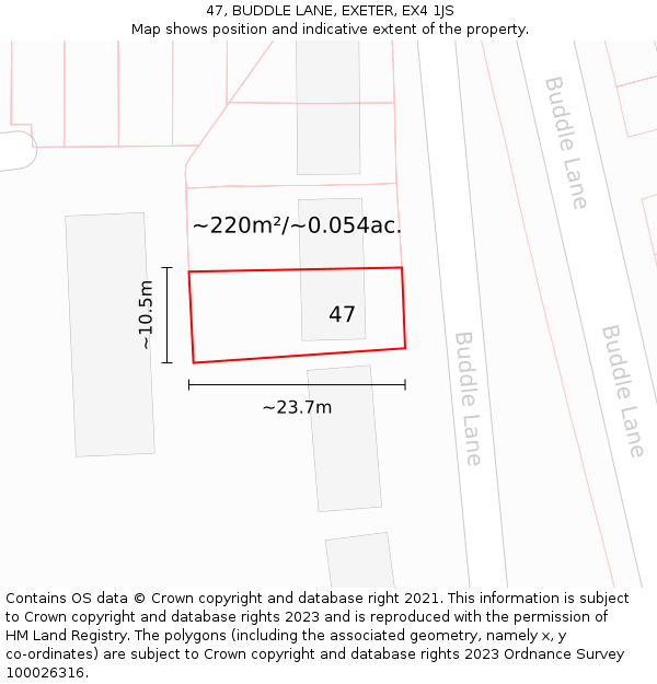 47, BUDDLE LANE, EXETER, EX4 1JS: Plot and title map