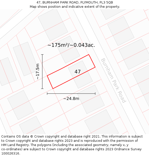 47, BURNHAM PARK ROAD, PLYMOUTH, PL3 5QB: Plot and title map