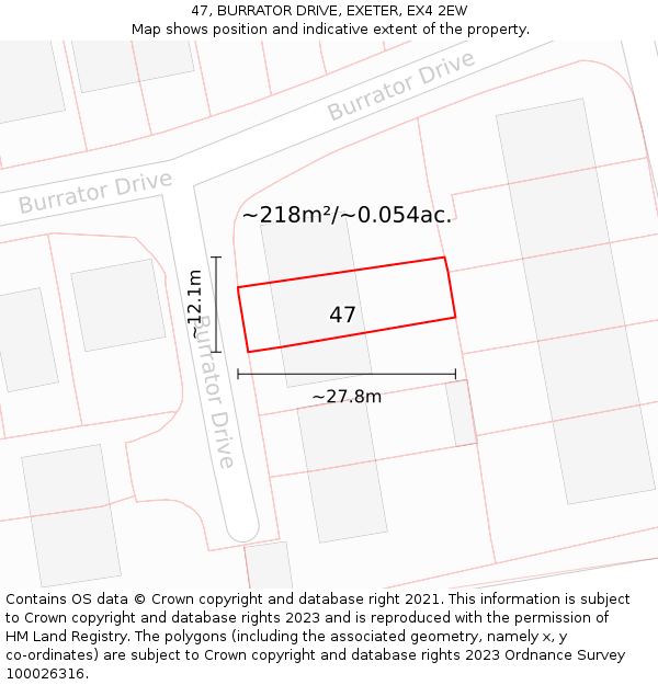 47, BURRATOR DRIVE, EXETER, EX4 2EW: Plot and title map