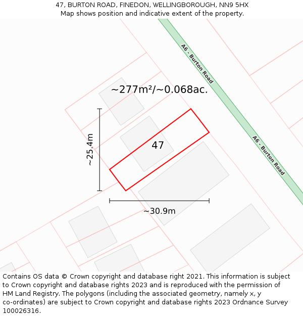 47, BURTON ROAD, FINEDON, WELLINGBOROUGH, NN9 5HX: Plot and title map