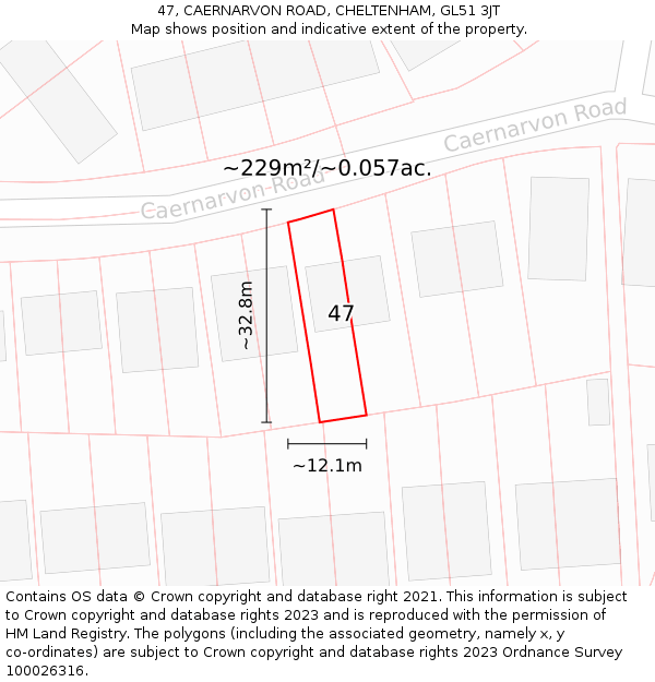 47, CAERNARVON ROAD, CHELTENHAM, GL51 3JT: Plot and title map