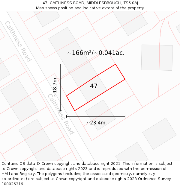 47, CAITHNESS ROAD, MIDDLESBROUGH, TS6 0AJ: Plot and title map