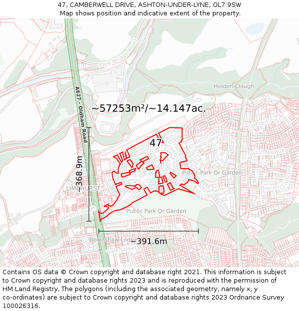 47, CAMBERWELL DRIVE, ASHTON-UNDER-LYNE, OL7 9SW: Plot and title map