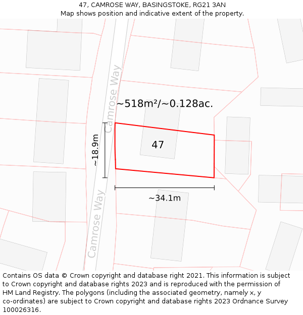 47, CAMROSE WAY, BASINGSTOKE, RG21 3AN: Plot and title map