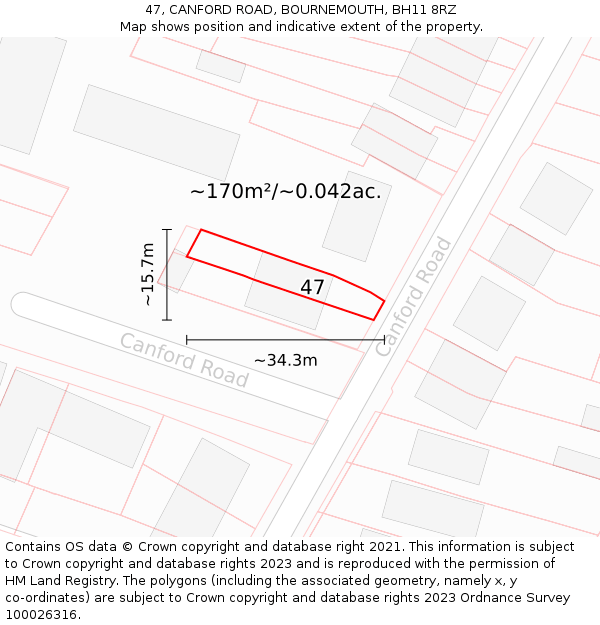 47, CANFORD ROAD, BOURNEMOUTH, BH11 8RZ: Plot and title map