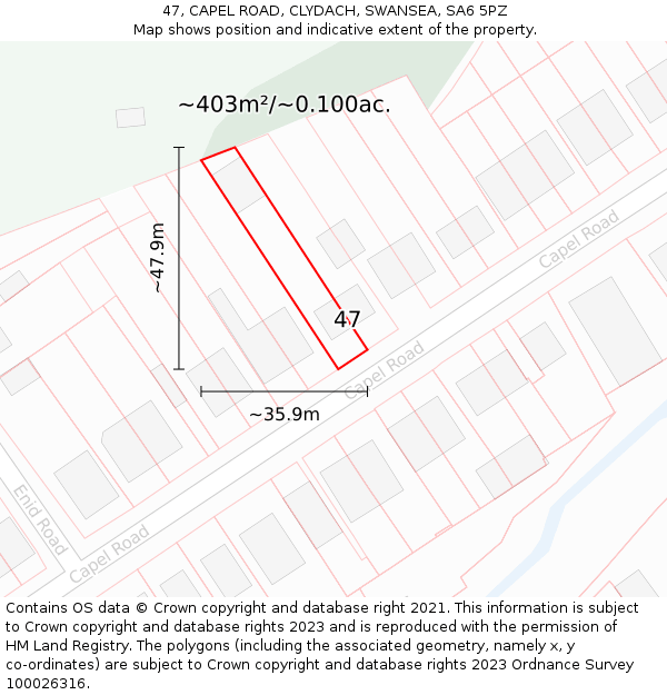 47, CAPEL ROAD, CLYDACH, SWANSEA, SA6 5PZ: Plot and title map