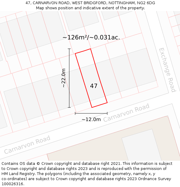 47, CARNARVON ROAD, WEST BRIDGFORD, NOTTINGHAM, NG2 6DG: Plot and title map