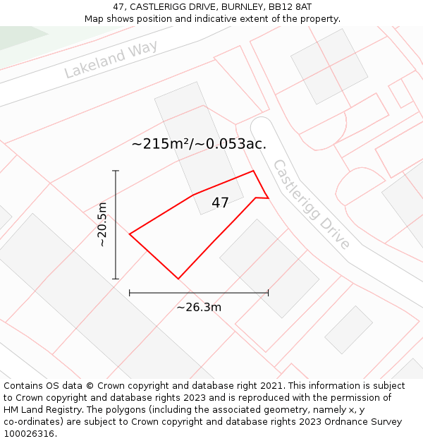 47, CASTLERIGG DRIVE, BURNLEY, BB12 8AT: Plot and title map