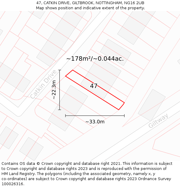 47, CATKIN DRIVE, GILTBROOK, NOTTINGHAM, NG16 2UB: Plot and title map