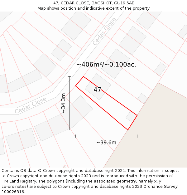 47, CEDAR CLOSE, BAGSHOT, GU19 5AB: Plot and title map