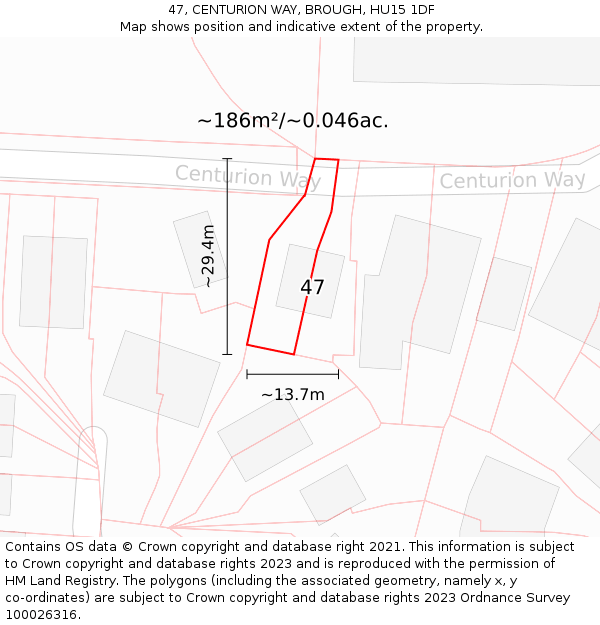 47, CENTURION WAY, BROUGH, HU15 1DF: Plot and title map
