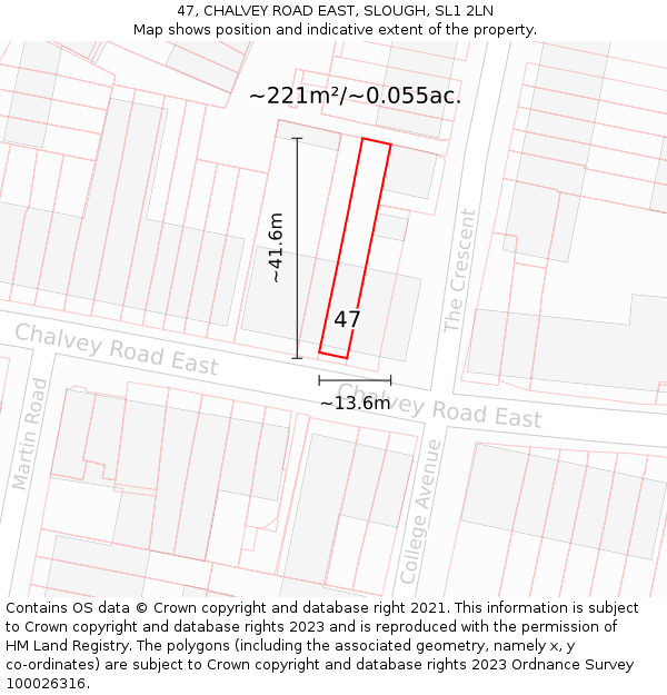 47, CHALVEY ROAD EAST, SLOUGH, SL1 2LN: Plot and title map