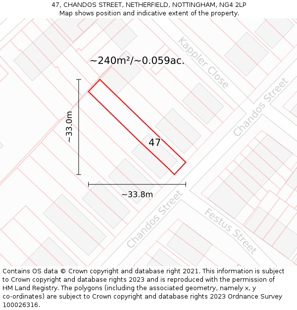 47, CHANDOS STREET, NETHERFIELD, NOTTINGHAM, NG4 2LP: Plot and title map