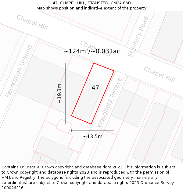 47, CHAPEL HILL, STANSTED, CM24 8AD: Plot and title map