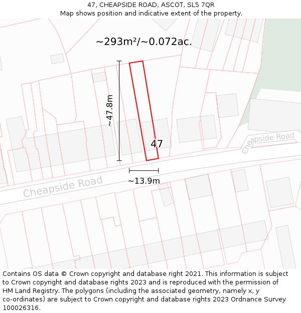 47, CHEAPSIDE ROAD, ASCOT, SL5 7QR: Plot and title map