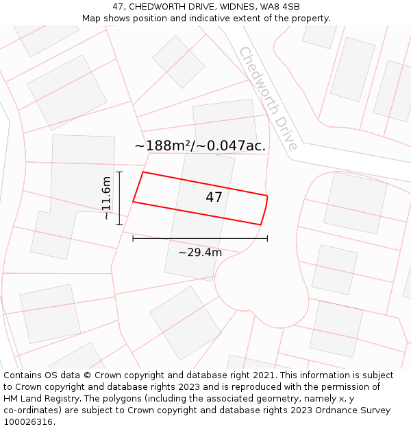 47, CHEDWORTH DRIVE, WIDNES, WA8 4SB: Plot and title map