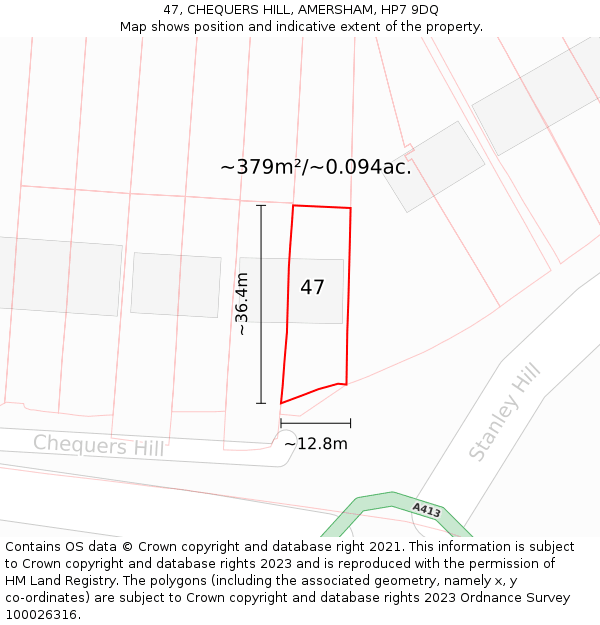 47, CHEQUERS HILL, AMERSHAM, HP7 9DQ: Plot and title map