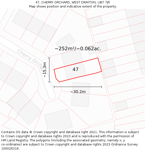 47, CHERRY ORCHARD, WEST DRAYTON, UB7 7JR: Plot and title map